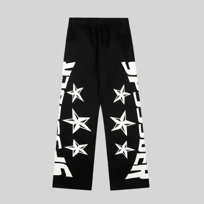 Sp5der Mx555 Zip Sweatpant 'Black' front view