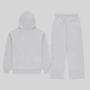 Back view of the Sp5der Mx555 zip hoodie and matching sweatpants set in a clean Heather Grey colorway.