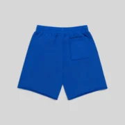 Back view of the Sp5der OG Logo Sweatshort in blue featuring premium 13oz cotton fleece and a back patch pocket.