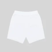 Back view of the White Sp5der OG Logo Sweatshorts featuring a comfortable 13oz cotton fleece and rear patch pocket.
