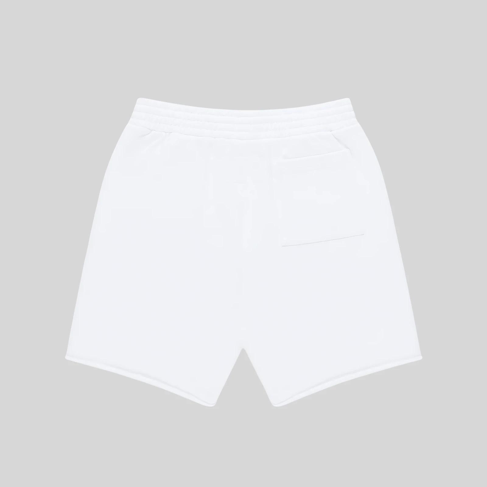 Back view of the White Sp5der OG Logo Sweatshorts featuring a comfortable 13oz cotton fleece and rear patch pocket.