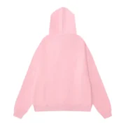 Back view of the vibrant pink Sp5der OG Web Hoodie featuring premium fleece material and a relaxed streetwear fit.