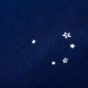 Closeup of the white star graphic detail on the Navy Blue Sp5der OG Web Logo fleece sweat shorts fabric texture.