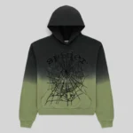 Sp5der OG Web Ombre Hoodie in black and olive green featuring a front signature web graphic puff print design.