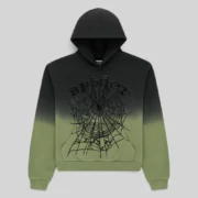 Sp5der OG Web Ombre Hoodie in black and olive green featuring a front signature web graphic puff print design.