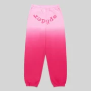 Front view of the Pink Sp5der OG Web Ombre Sweatpants featuring a signature puff print graphic on 100% cotton fleece.