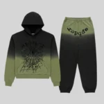 Sp5der OG Web Ombre Tracksuit in Black featuring a signature spider web graphic, gradient design, and 100% cotton fleece.