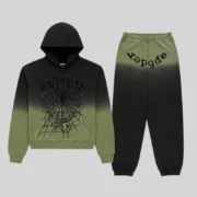 Sp5der OG Web Ombre Tracksuit in Black featuring a signature spider web graphic, gradient design, and 100% cotton fleece.