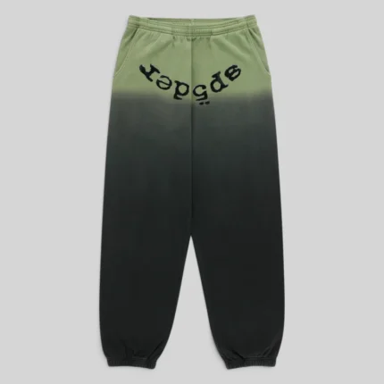 Front view of the Sp5der OG Web Ombre sweatpants in black featuring a unique gradient design and puff print branding.