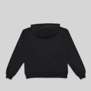 Back view of the Sp5der OG Web V2 Knicks Alternate Hoodie in Black, featuring premium 13oz 100% cotton fleece material.