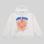 Sp5der OG Web V2 Knicks Home Hoodie in grey with a vibrant front web graphic, shown in a clean front-facing view.