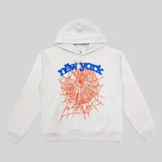 Sp5der OG Web V2 Knicks Home Hoodie in grey with a vibrant front web graphic, shown in a clean front-facing view.