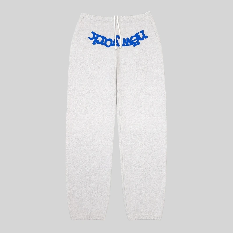 Back view of the Sp5der OG Web V2 Knicks Home sweatpants in grey, featuring a premium fleece design and iconic branding.