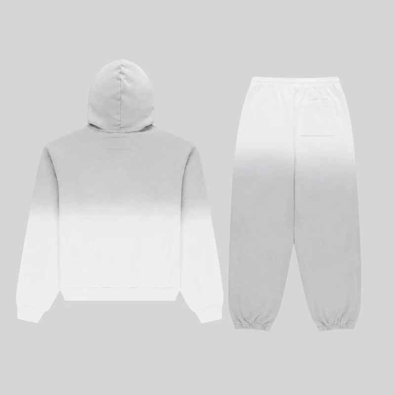 Back view of the Sp5der OG Web V2 Ombre Tracksuit in Sport Grey, featuring heavyweight 13oz cotton fleece construction.