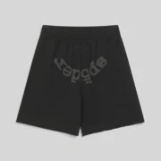 Black Sp5der OG Web V2 sweatshorts featuring signature front graphic print and heavyweight cotton fleece fabric.
