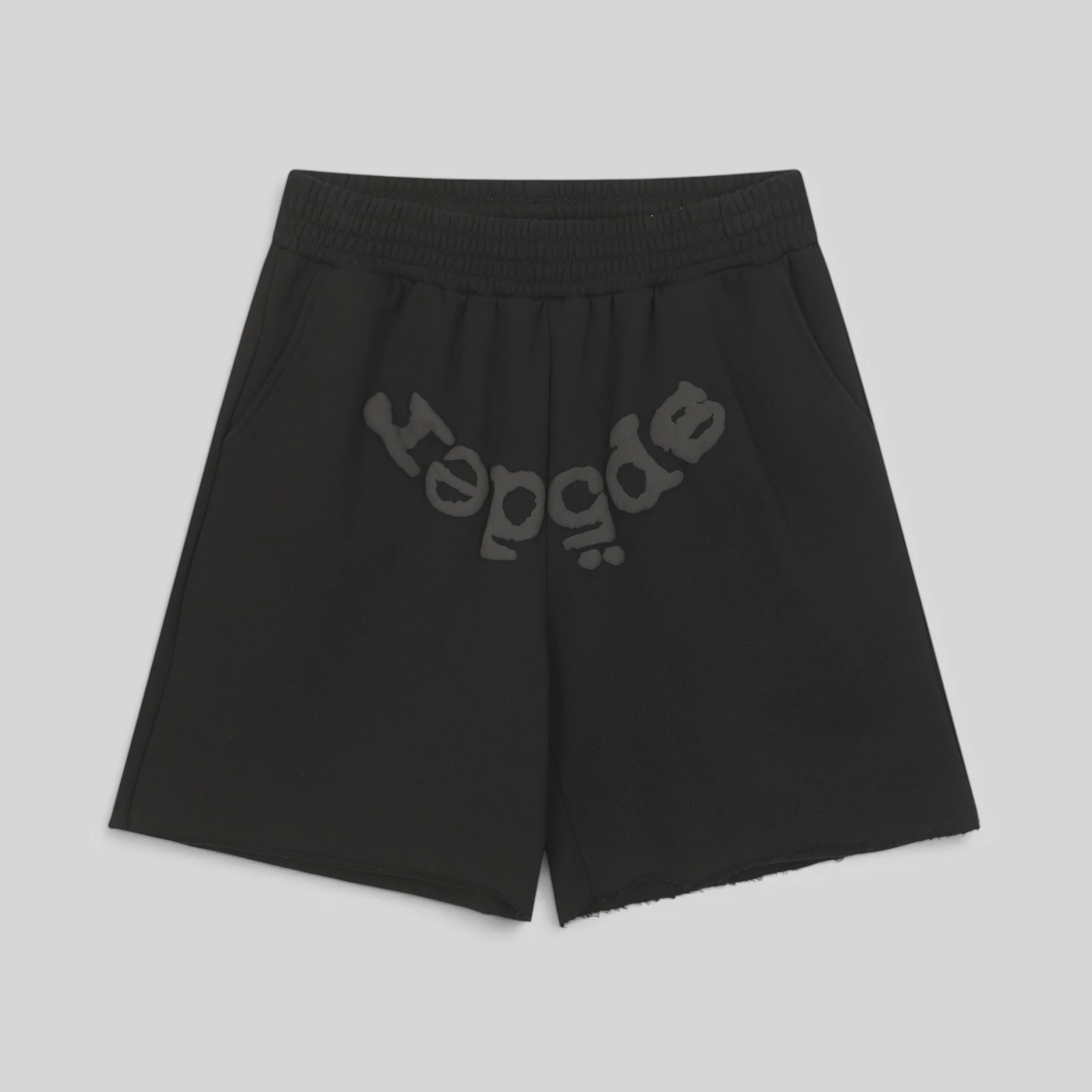 Black Sp5der OG Web V2 sweatshorts featuring signature front graphic print and heavyweight cotton fleece fabric.