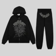 Sp5der OG Web Studded Zip Tracksuit in black featuring a zip-up hoodie and matching joggers with signature branding.