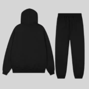 Back view of the Sp5der Og Web V2 Tracksuit in black, featuring a heavyweight cotton fleece hoodie and matching pants.