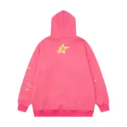 Back view of the premium unisex Sp5der P*NK hoodie in dark pink featuring a loose fit and signature star graphic