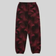 Rear view of the Black Sp5der Plaid Splatt Sweatpants featuring a heavyweight cotton fleece design and plaid pattern.