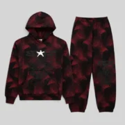 Sp5der Plaid Splatt Tracksuit in Black featuring a signature heavyweight cotton fleece hoodie and matching pants set.