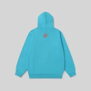 Back view of the Sky Blue Sp5der Punk V2 Hoodie featuring the signature red 5star motif and scattered tiny star print.
