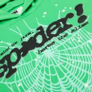 Sp5der Punk V2 Rhinestone Hoodie 'Bright Green' close up