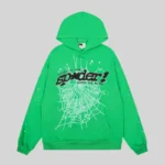 Sp5der Punk V2 Rhinestone Hoodie 'Bright Green' front view
