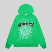 Sp5der Punk V2 Rhinestone Hoodie 'Bright Green' front view