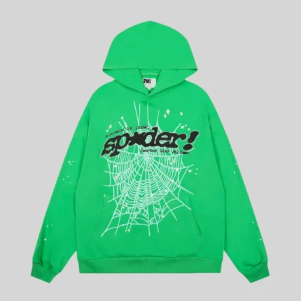 Sp5der Punk V2 Rhinestone Hoodie 'Bright Green' front view
