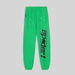 Sp5der Punk V2 Rhinestone Sweatpants 'Bright Green' front view