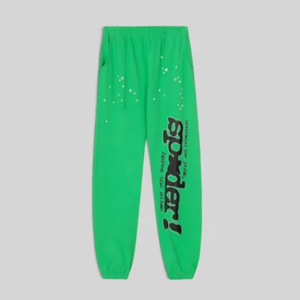 Sp5der Punk V2 Rhinestone Sweatpants 'Bright Green' front view