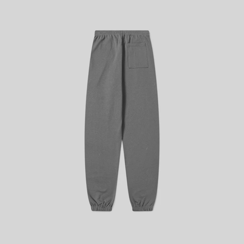 Back view of the Sp5der Punk V2 Sweatpants in grey, featuring a 13oz cotton fleece design with an elasticized cuff.