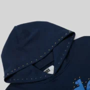 Sp5der Punk V3 Studded Hoodie 'Blue' close up
