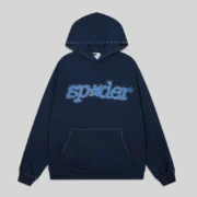 Sp5der Punk V3 Studded Hoodie 'Blue' front view