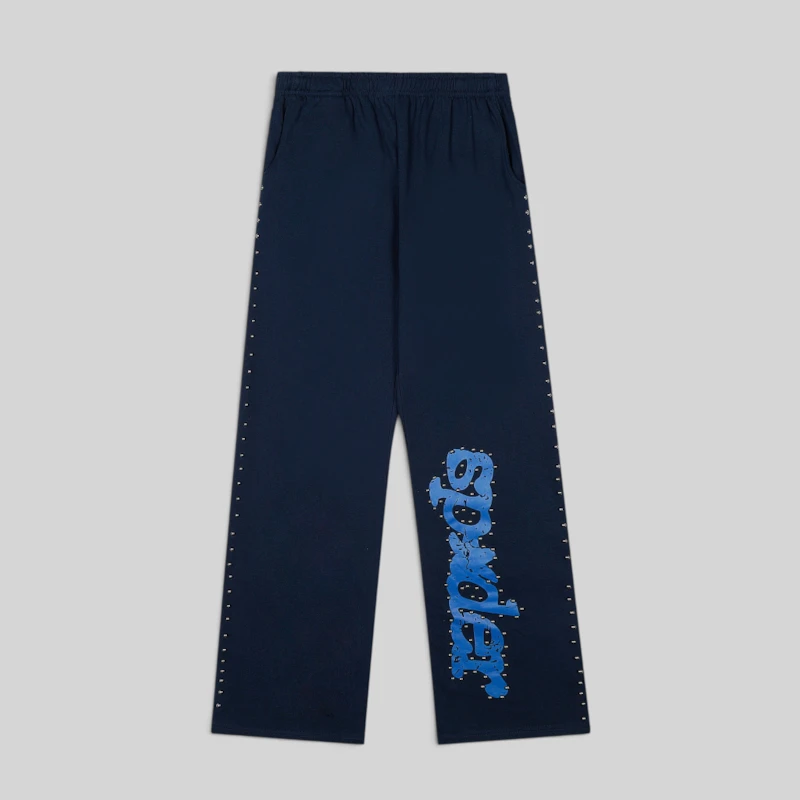 Sp5der Punk V3 Studded sweatpant 'Blue' front view