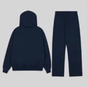 Back view of the dark blue Sp5der Punk V3 studded tracksuit featuring hoodie and sweatpants set from the archive.
