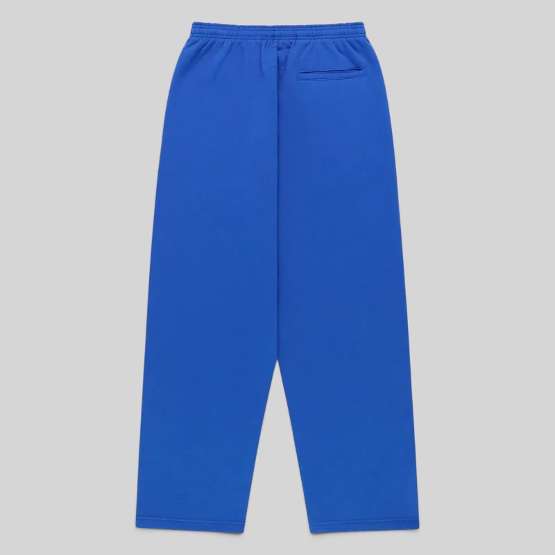 Back view of the Sp5der Rhinestone Punk V2 Sweatpants in blue, showing the plain reverse side of the 13oz cotton joggers.