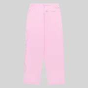 Back view of Light Pink Sp5der Rhinestone Script wide leg sweatpants made from 13oz premium cotton fleece material.