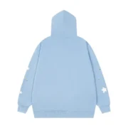 Back view of the premium Sp5der SP5 Bellini Hoodie in a serene baby-blue colorway with subtle graphic details.