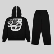 Back view of the Sp5der Screaming Eagle Tracksuit in black featuring a rhinestone graphic print on the hoodie.