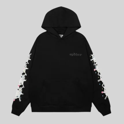 Sp5der Stone Hoodie 'Black' front view
