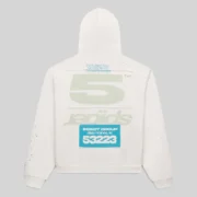 Back view of the white Sp5der T&F Zip Up Hoodie featuring bold graphic prints and star details on cotton fleece.