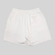Sp5der T&F Sweatshorts in White, shown from the back, featuring premium 13oz cotton fleece for streetwear comfort.