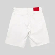 Back view of the premium Sp5der V3 Logo Denim Short in white from the SS25 collection with red logo patch detailing.