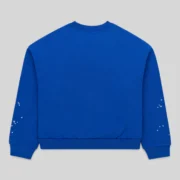 Back view of the Sp5der Varsity Web Crewneck in blue, featuring premium 13oz cotton fleece and subtle star detailing.