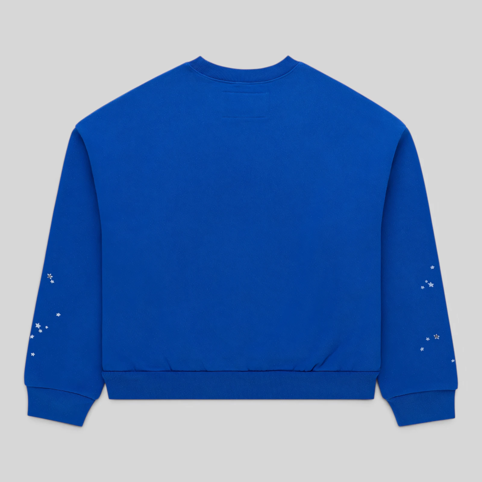 Back view of the Sp5der Varsity Web Crewneck in blue, featuring premium 13oz cotton fleece and subtle star detailing.