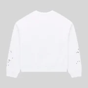 Back view of the Sp5der Varsity Web Crewneck in white, featuring scattered star graphic prints on the sleeves.