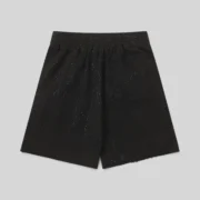 Back view of black Sp5der Vvs sweatshorts featuring an all-over tonal rhinestone application and a comfortable fit.