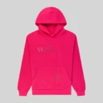 Sp5der Wait Stone Rhinestone Hoodie 'Pink' front view